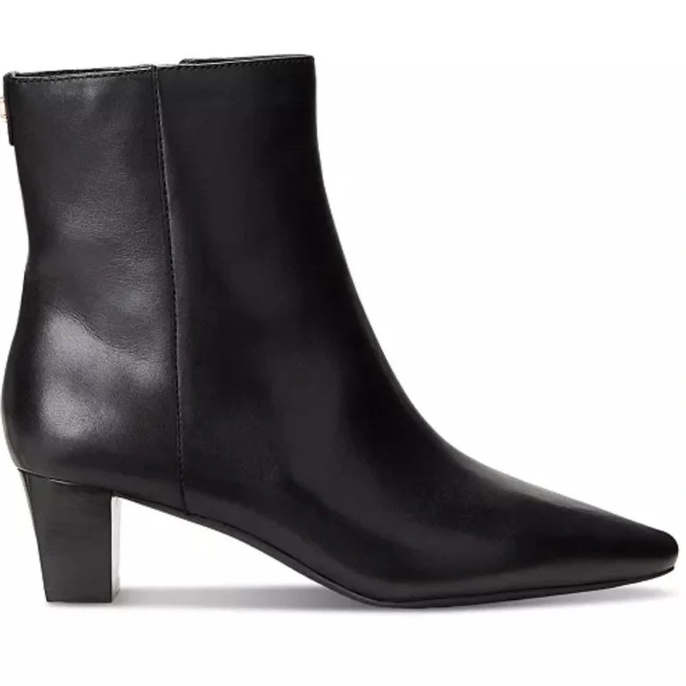 Lauren Ralph Lauren Willa Square Toe Booties Black Burnished Calf Leather 9.5
